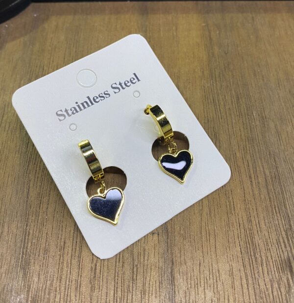 French gold earrings small elegant black - Image 3