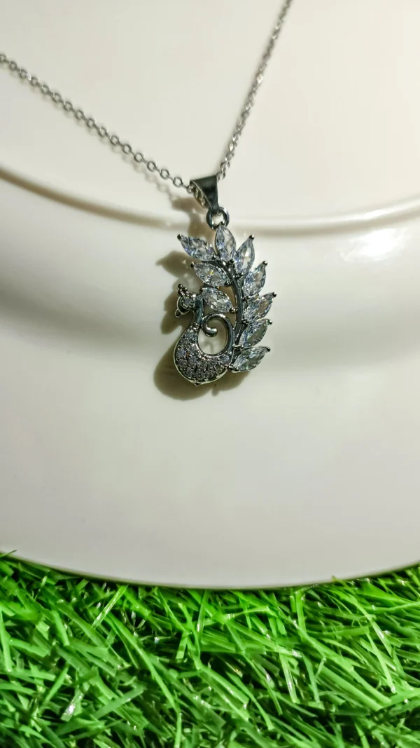 Elegant Crystal Peacock Silver Pendant Set for Girls & Women