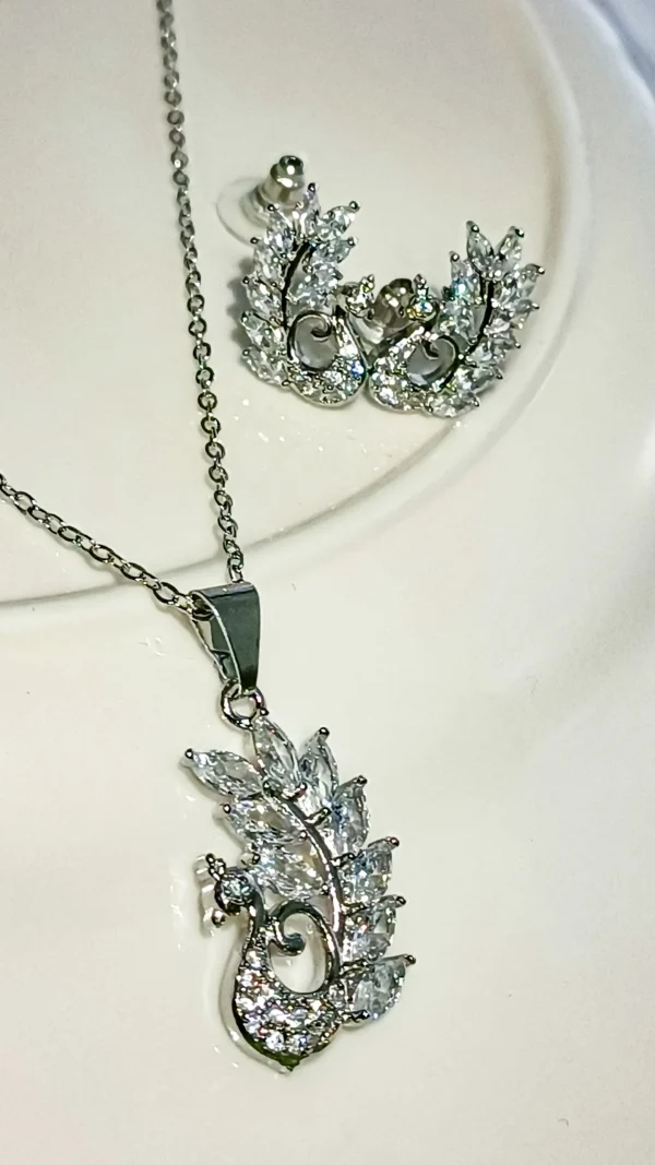Elegant Crystal Peacock Silver Pendant Set for Girls & Women - Image 5