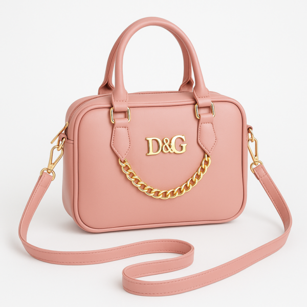 Pink D&G Style Shoulder Handbag with Gold Chain Detail