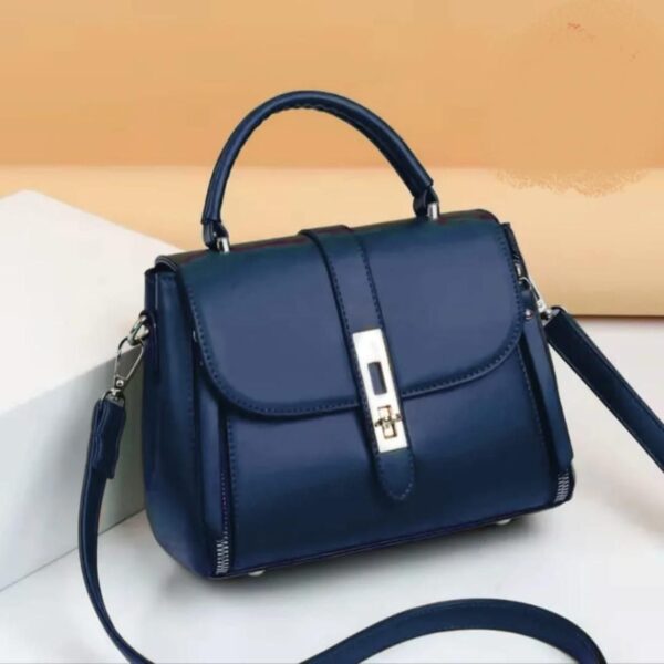 Elegant navy blue leather handbag for women
