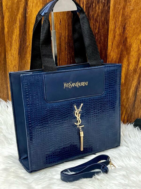 Deep Navy Blue croc-textured handbag with YSL-inspired gold charm